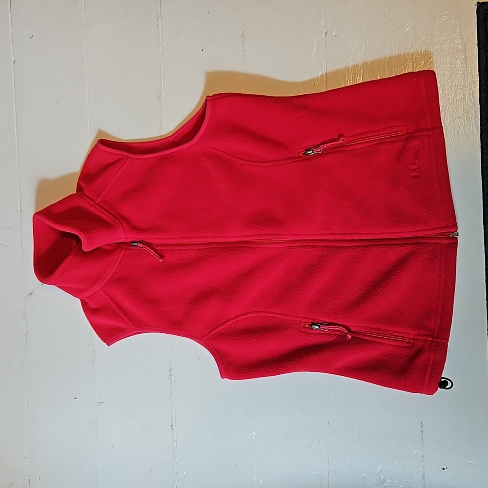 LL Bean Women's Red Fleece Vest Petite Small